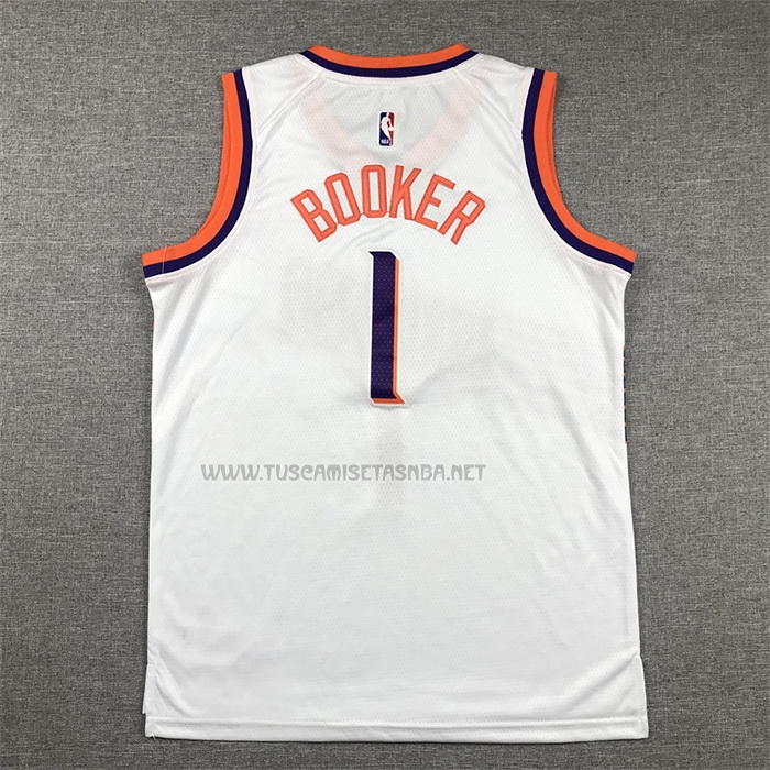 Camiseta Devin Booker NO 1 Nino Phoenix Suns Association 2023-24 Blanco